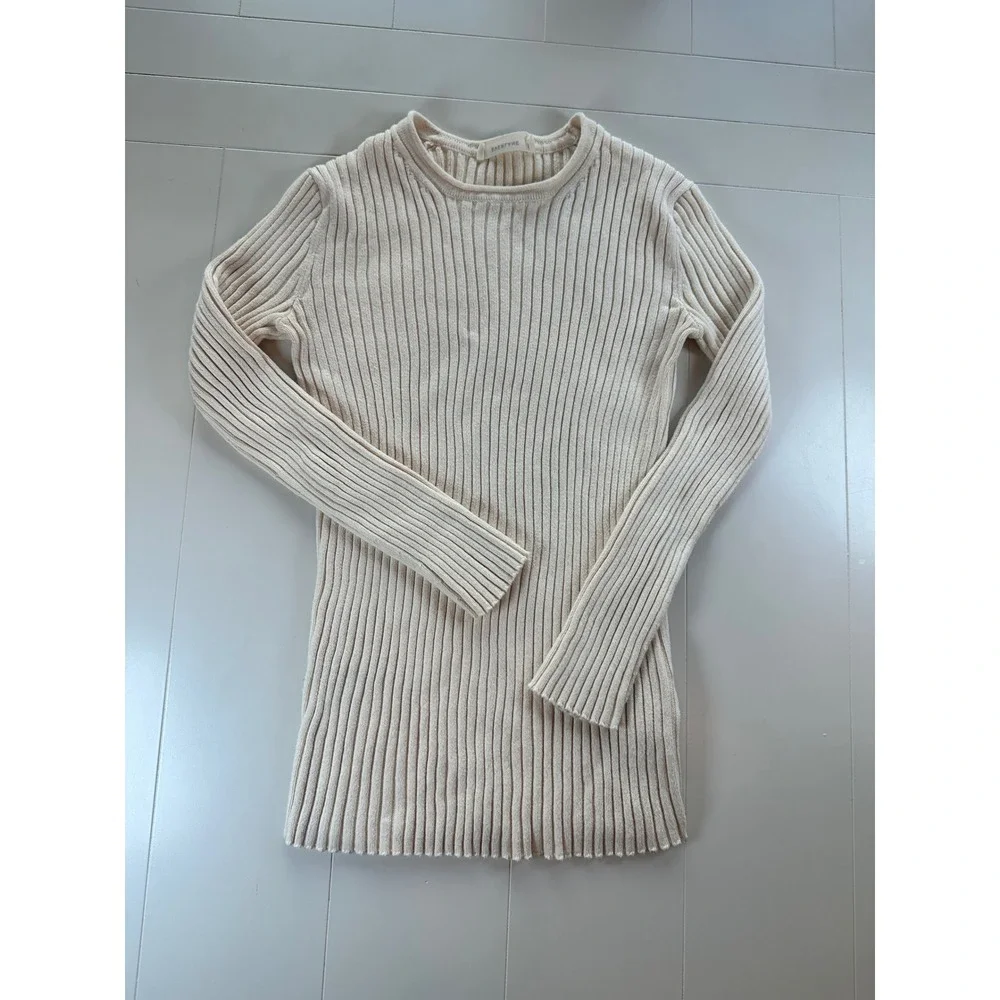 Everlane Ribbed Knit Women XS Cream Organic Cotton Long Sleeve Crew Neck Sweater